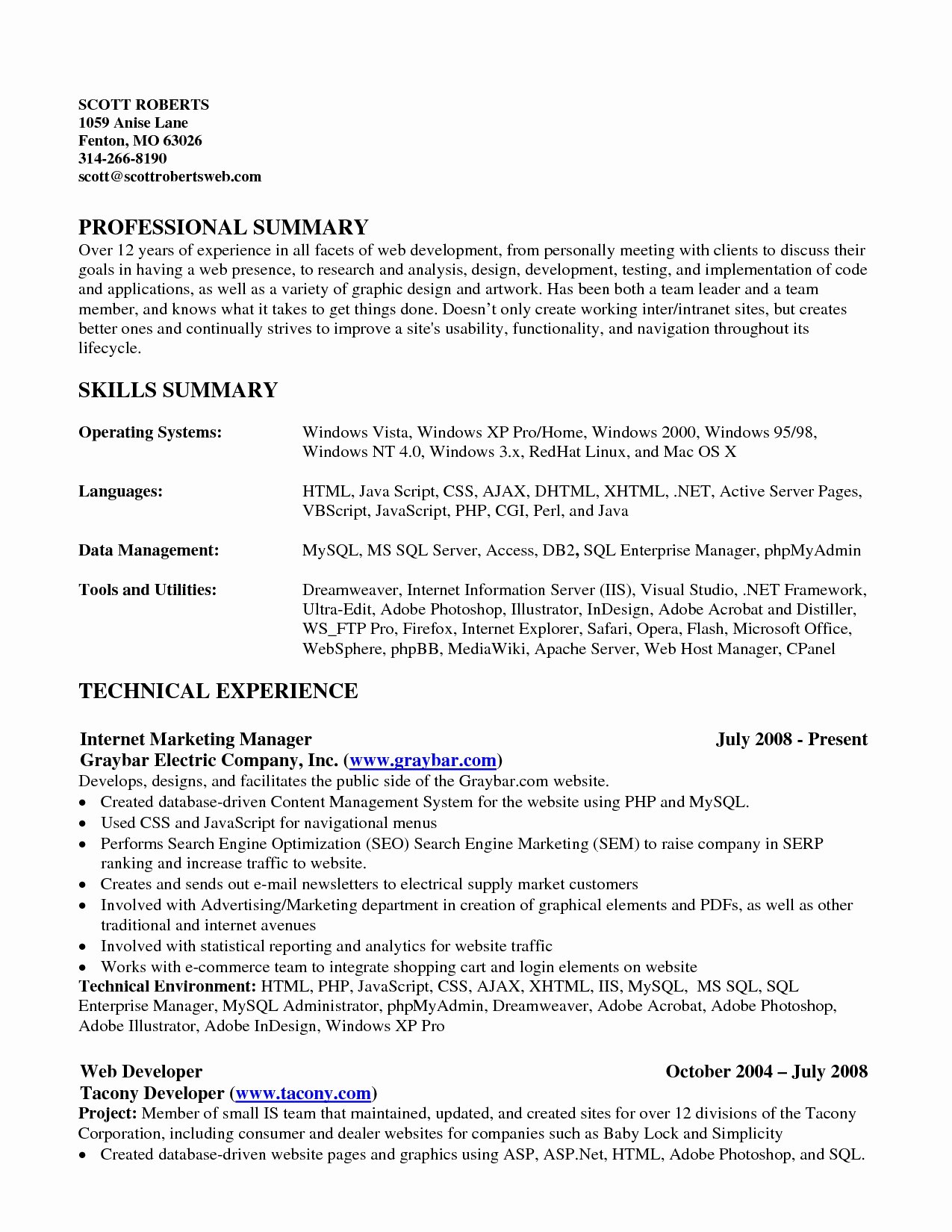 Resume Skills Summary
