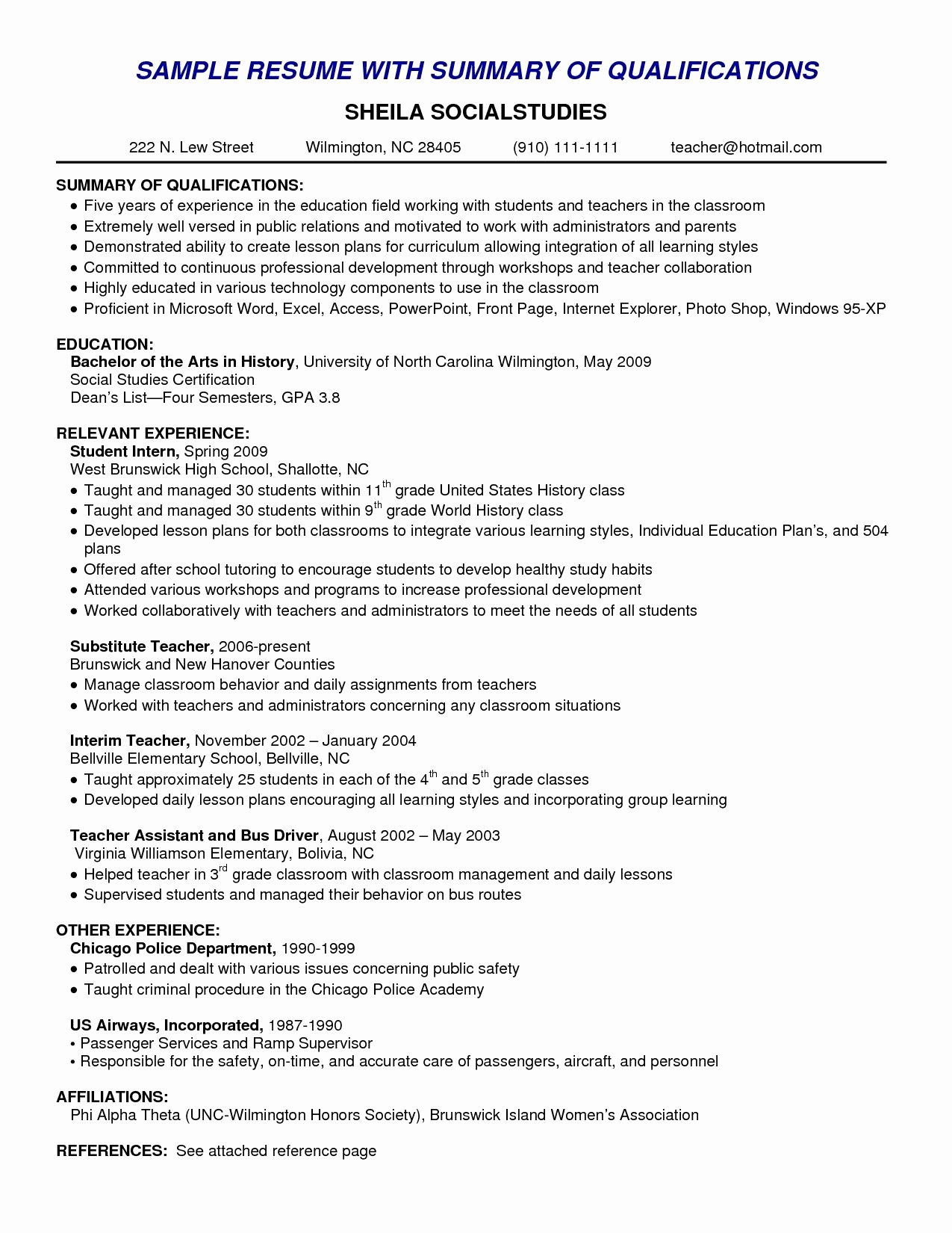 Resume Skills Summary Examples Example Of Skills Summary