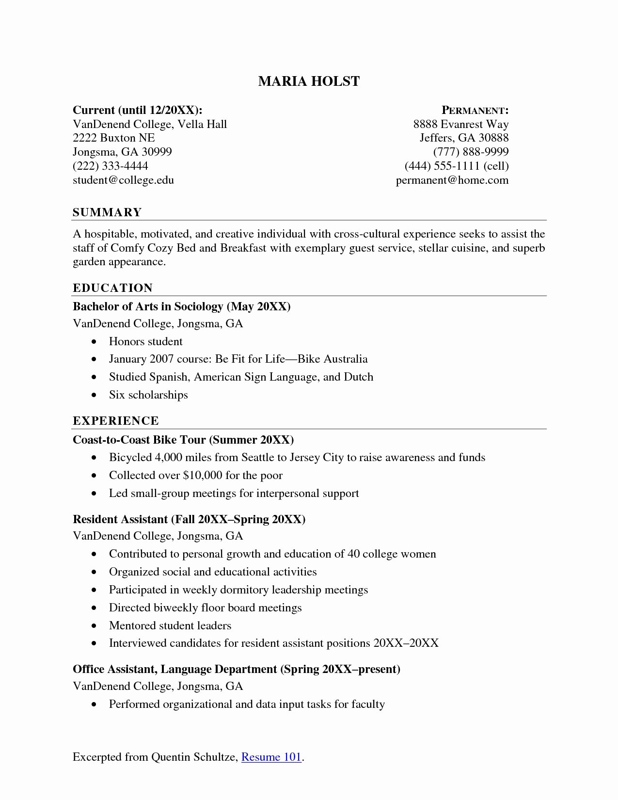Resume Summary Examples for College Students