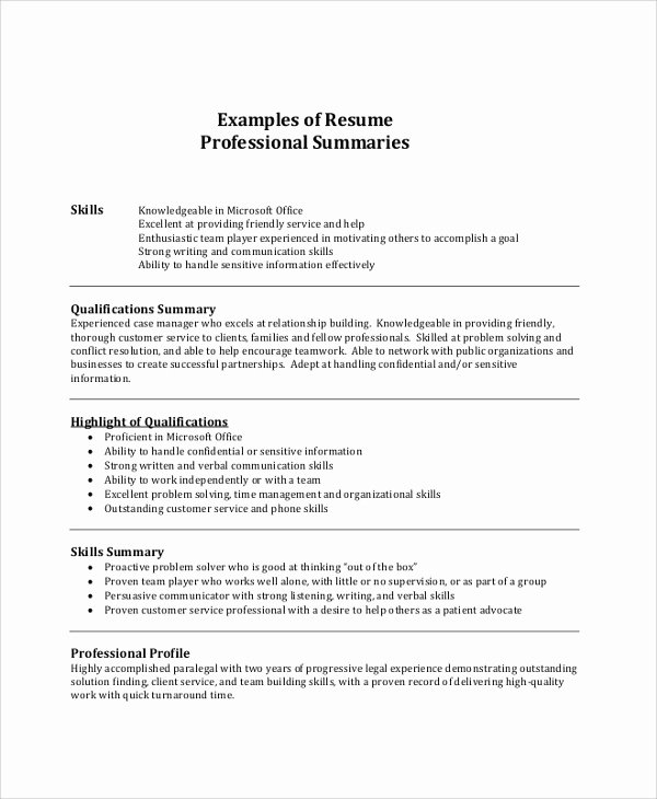 Resume Summary Samples Best Resume Gallery