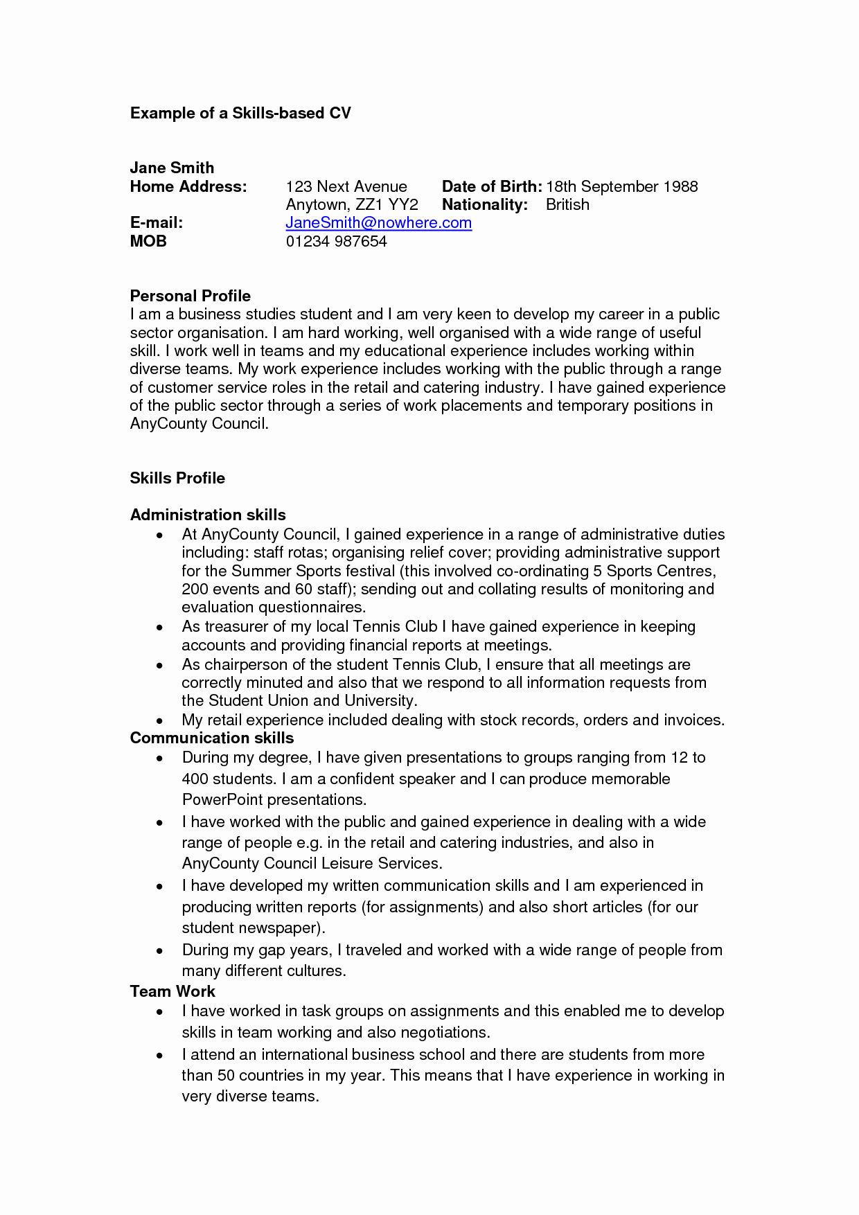 Resume Teamwork Example