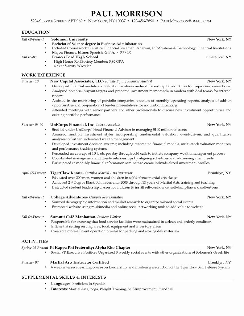 Resume Template College Student