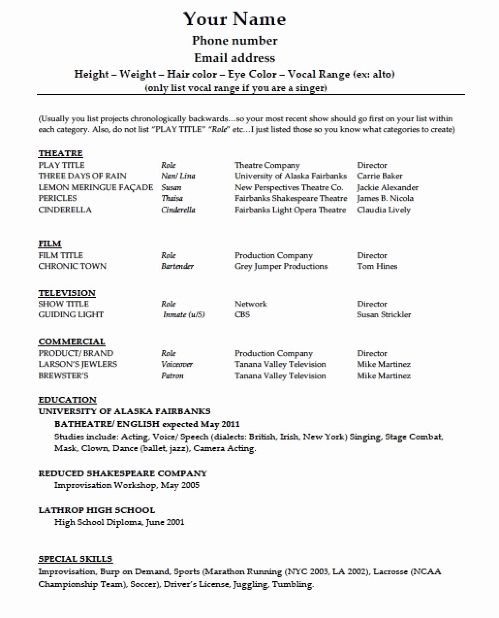 Resume Template Copy and Paste