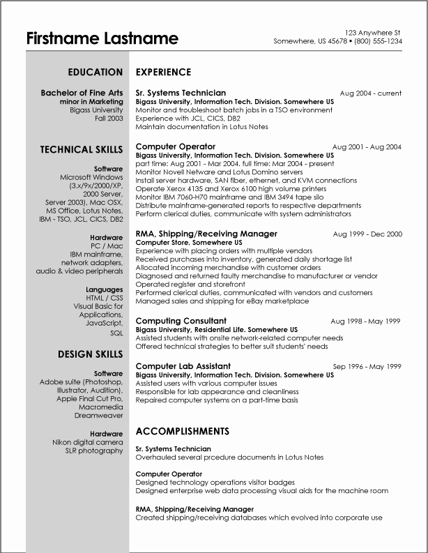 Resume Template Excel
