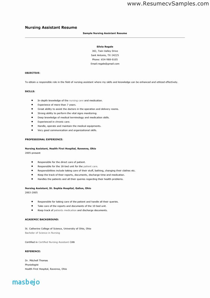 Resume Template for Cna
