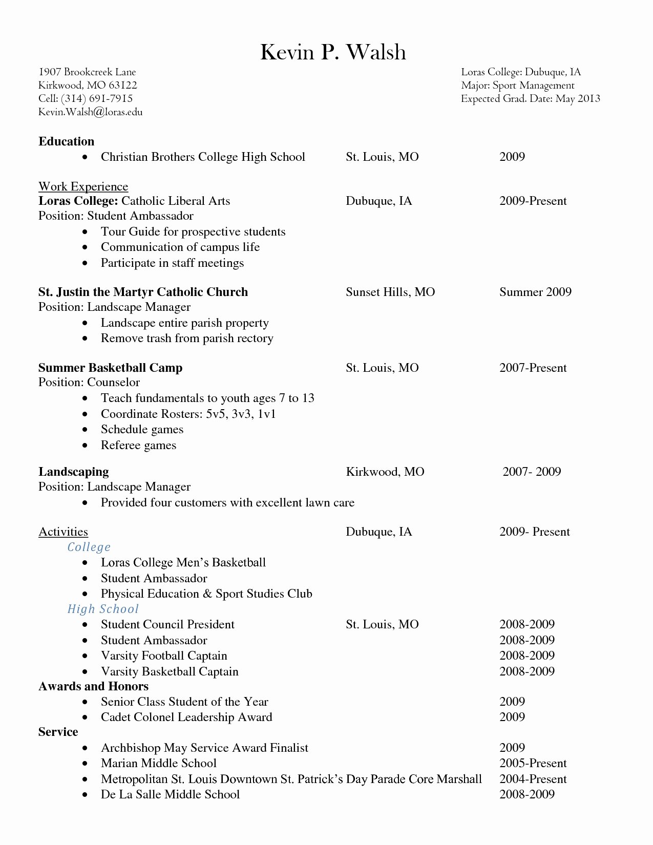 Resume Template for College Student