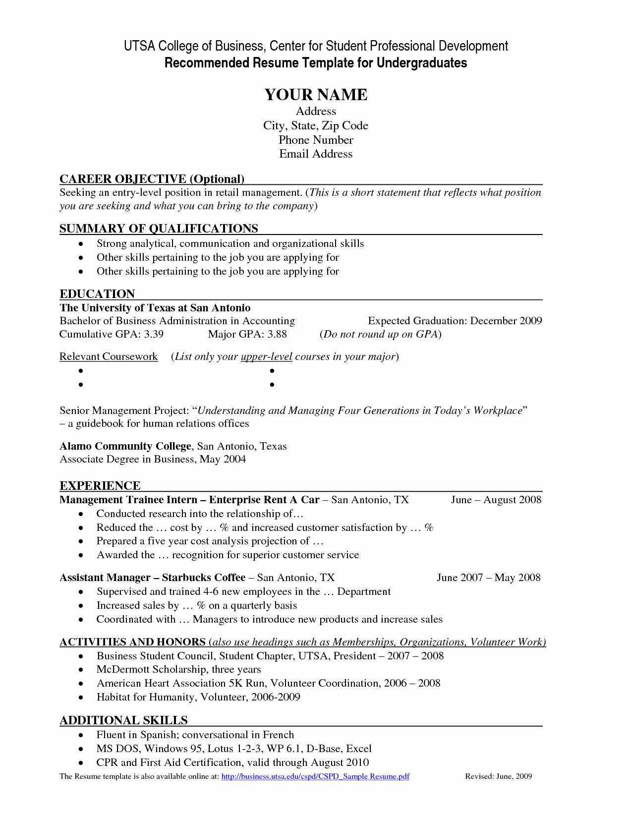 Resume Template for College Students