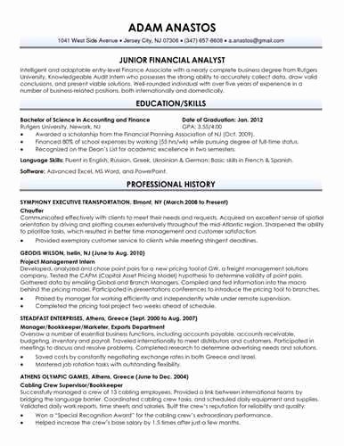 resume template for recent college graduate