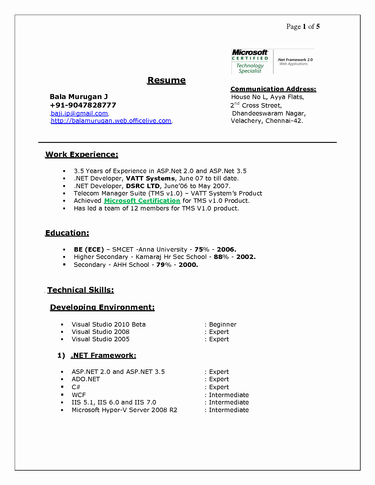 Resume Template In Microsoft Fice 2007