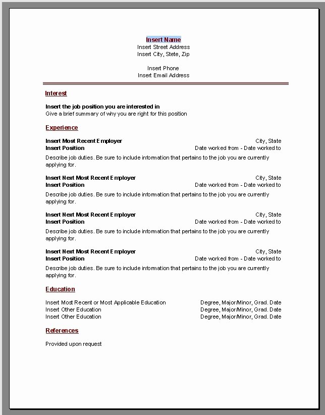 Resume Template Microsoft Word 2010