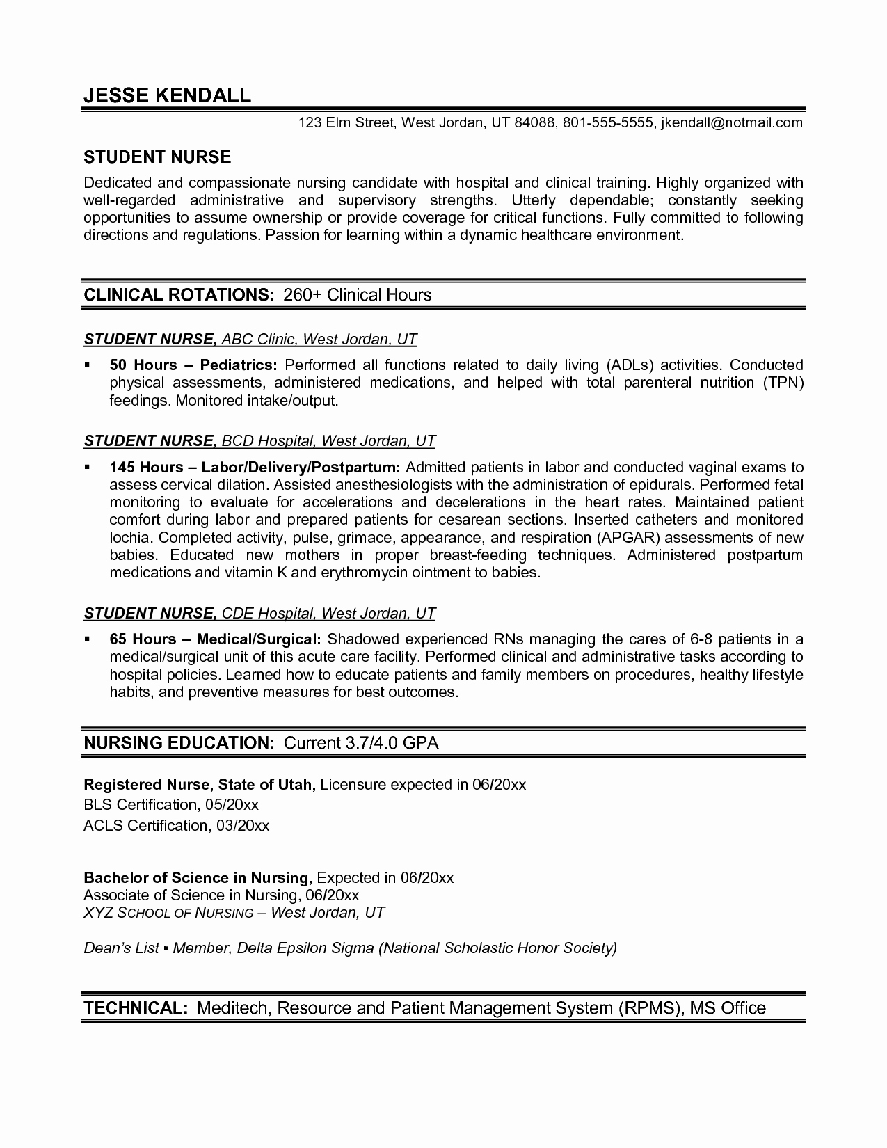 Resume Template Nursing Nursing