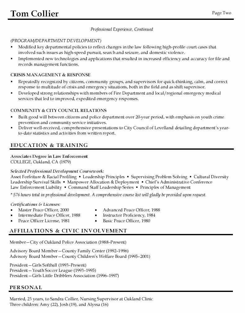Resume Template Police Officer