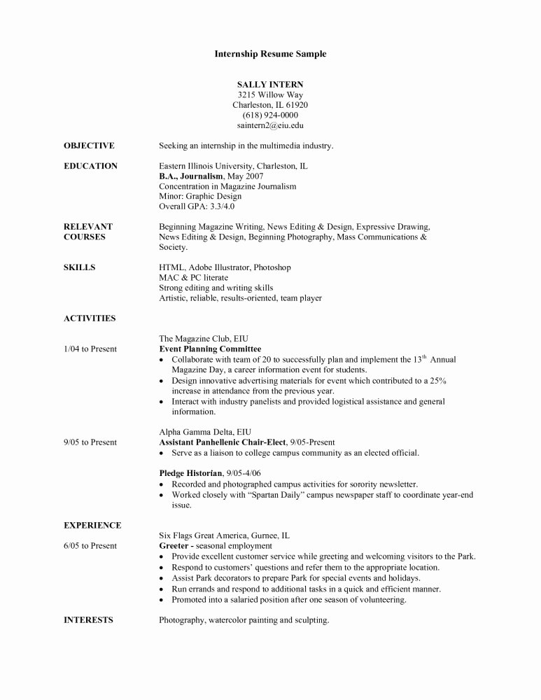 Resume Template Sample Resume for College Student Seeking