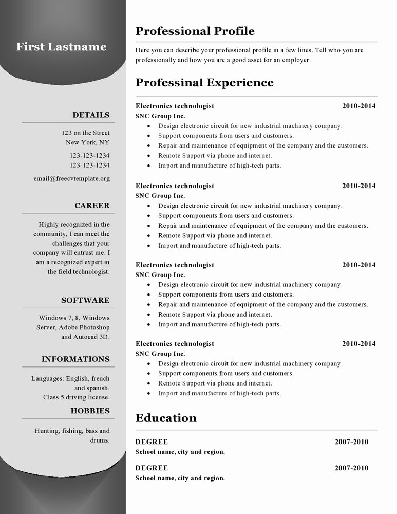 Resume Templates 380 to 385 – Free Cv Template Dot org