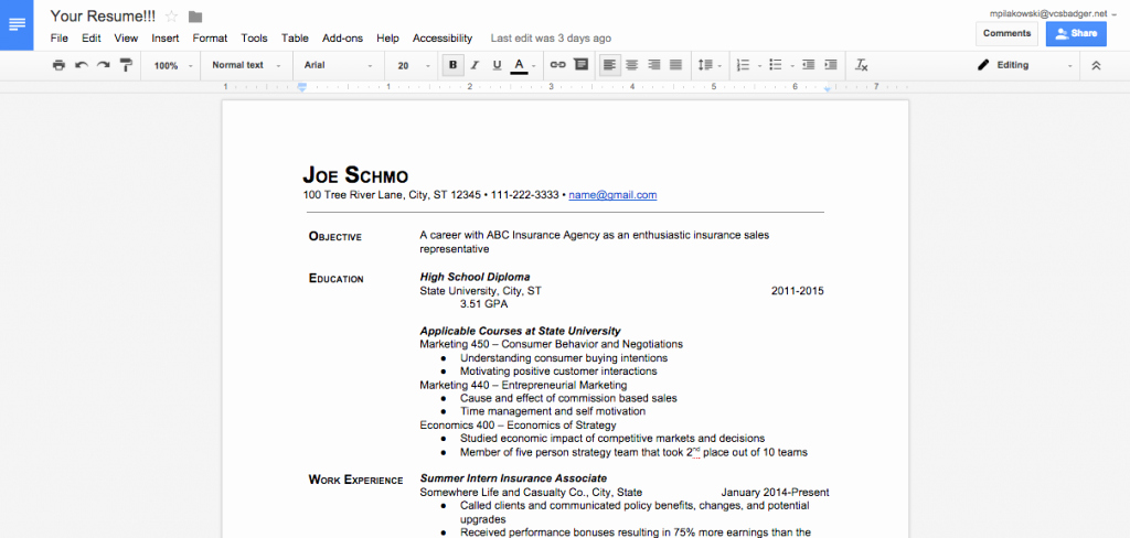 resume templates for google docs