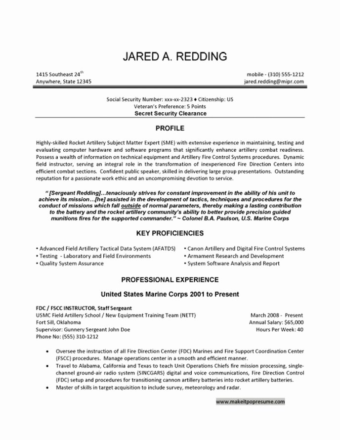 resume templates for military to civilian