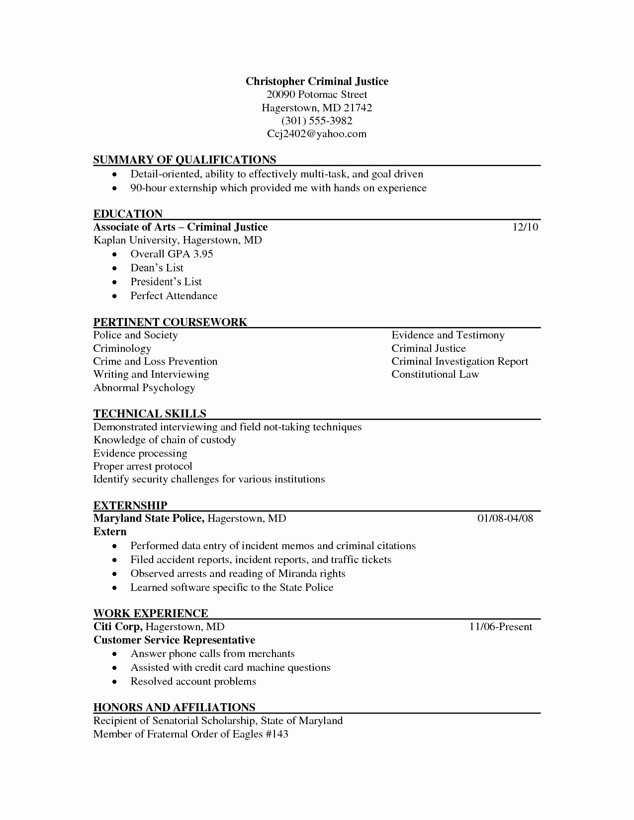 Resume Templates for Teens New Objective Resume Criminal
