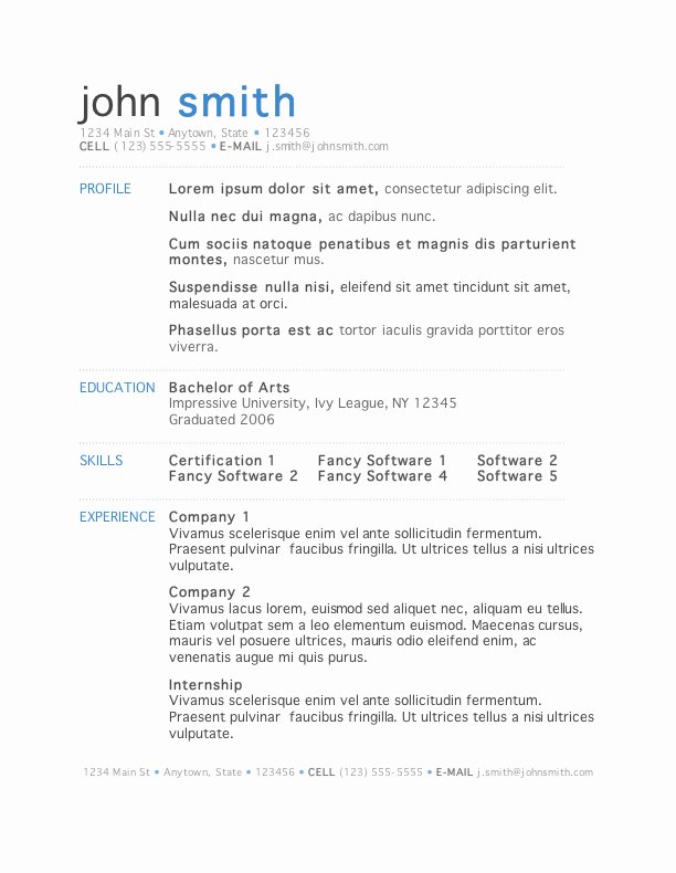 Resume Templates Free Download for Microsoft Word
