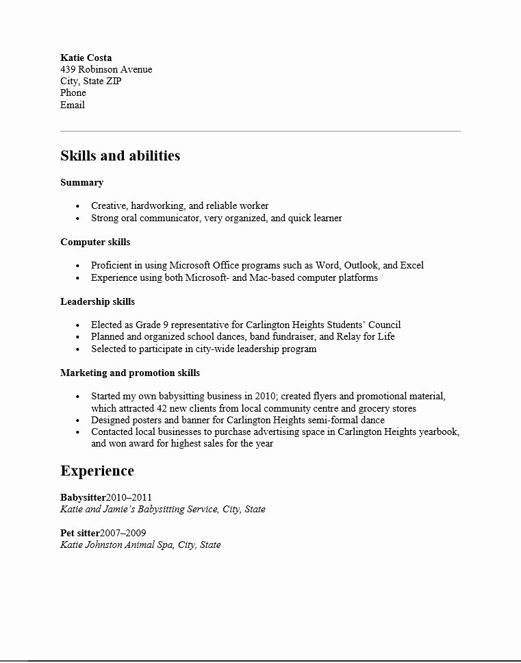 Resume Templates High School Students No Experience Best