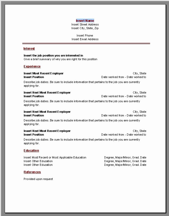 resume templates microsoft word 2007