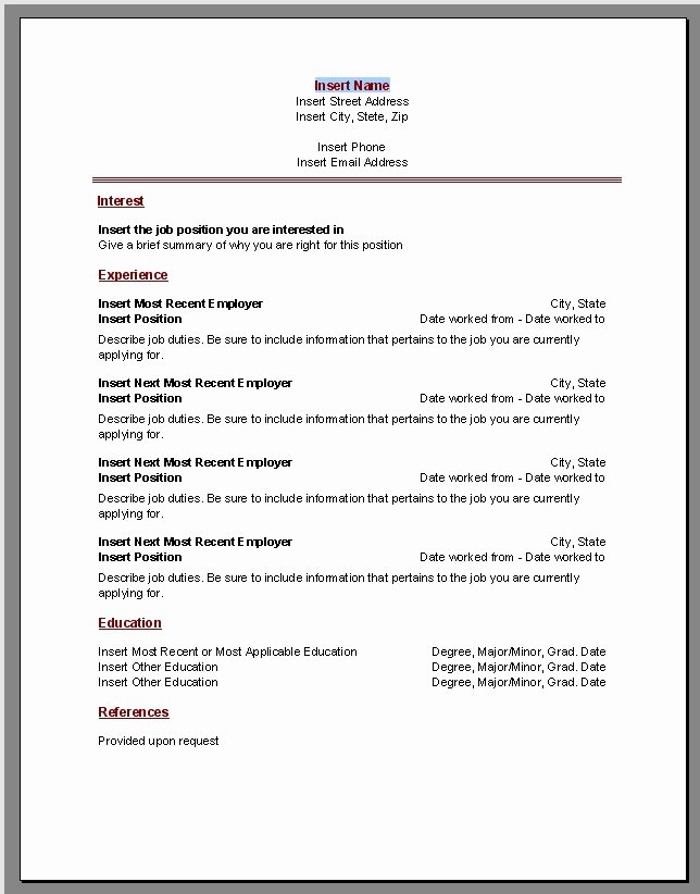 microsoft office resume templates download xp