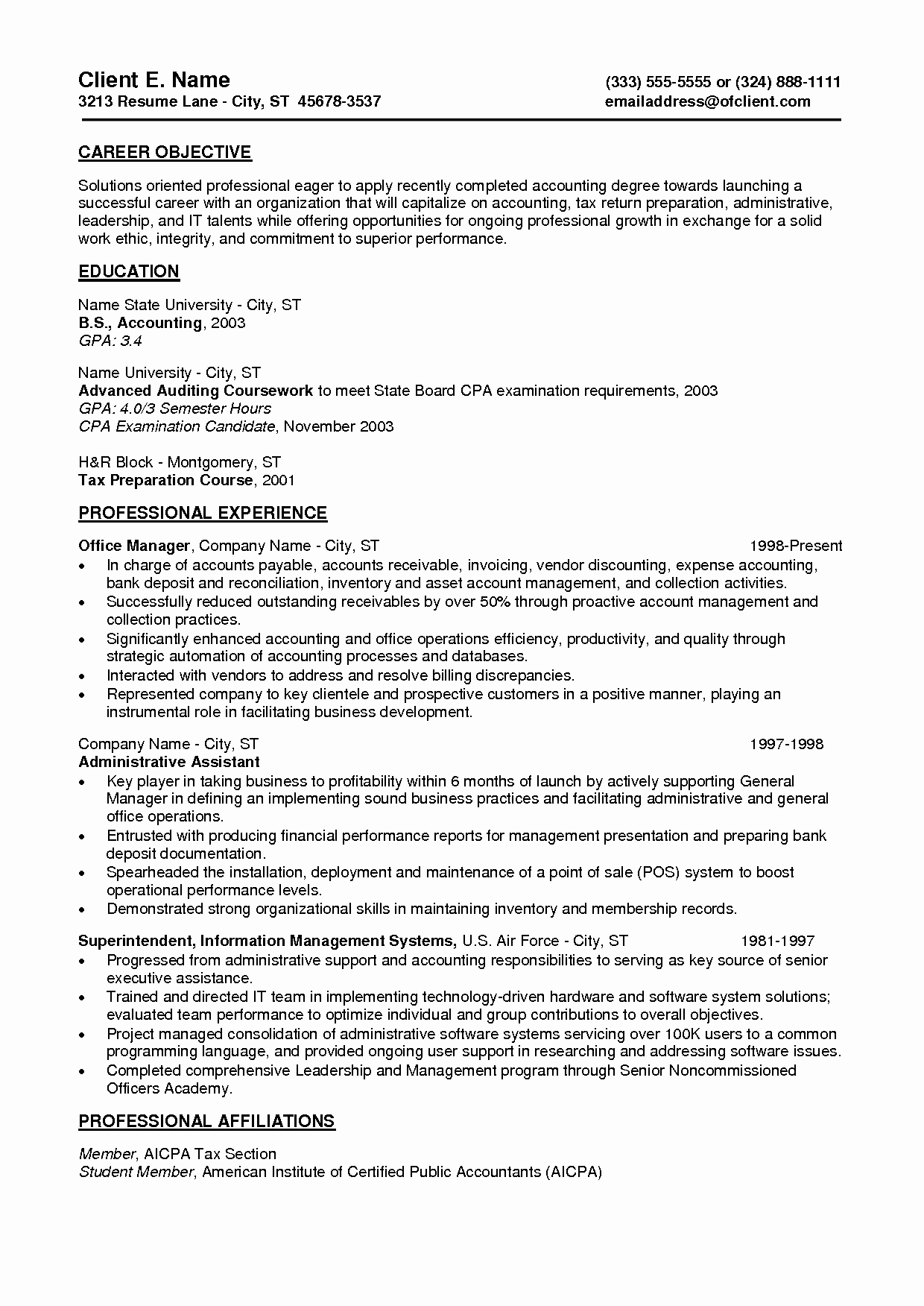 Resume Templates Objective Samples for Entry Level