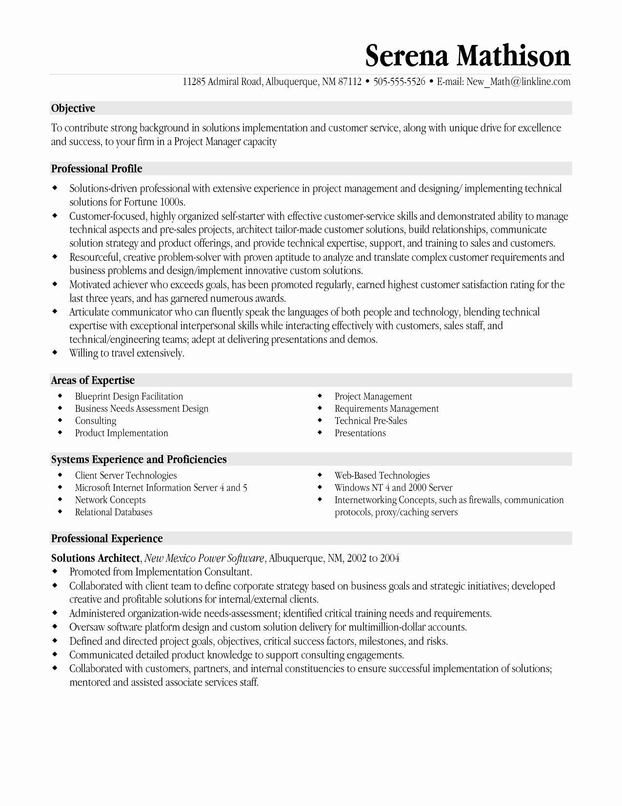 Resume Templates Project Manager
