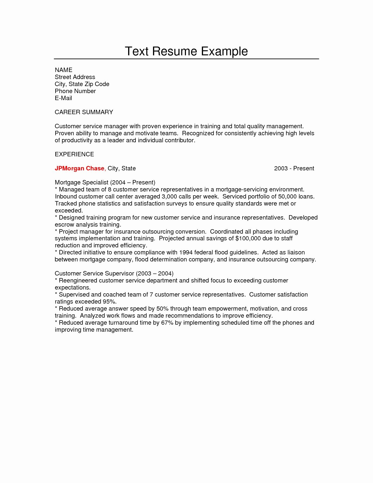 resume text examples