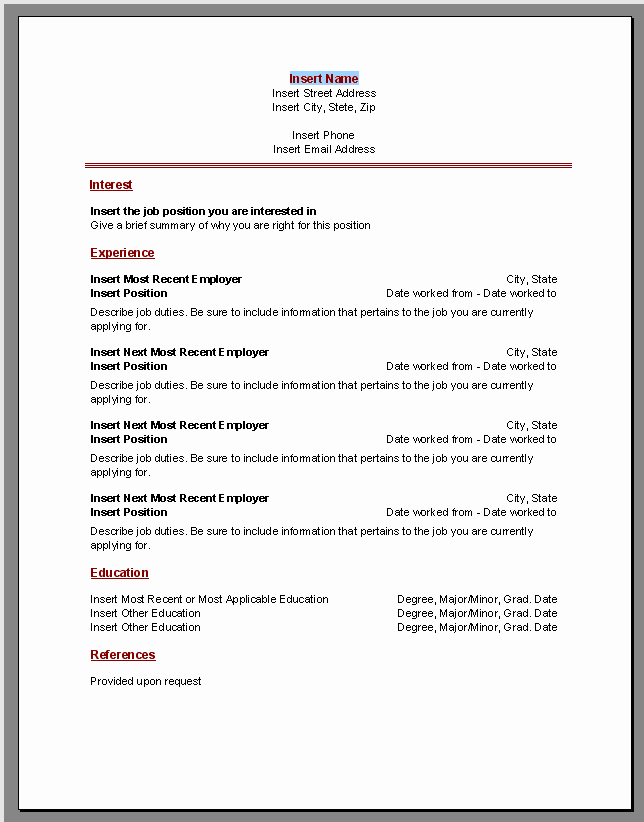 Resume Word Templates at the Eform Word Templates Shoppe