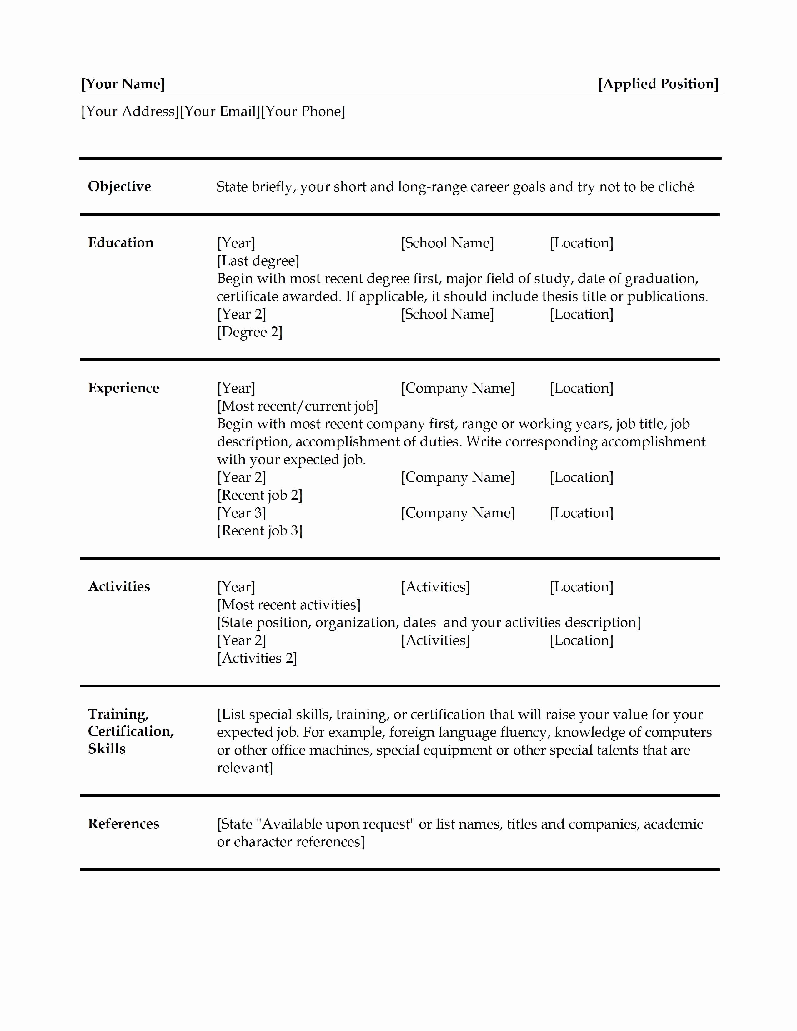 Resume Word Templates Free Word Templates