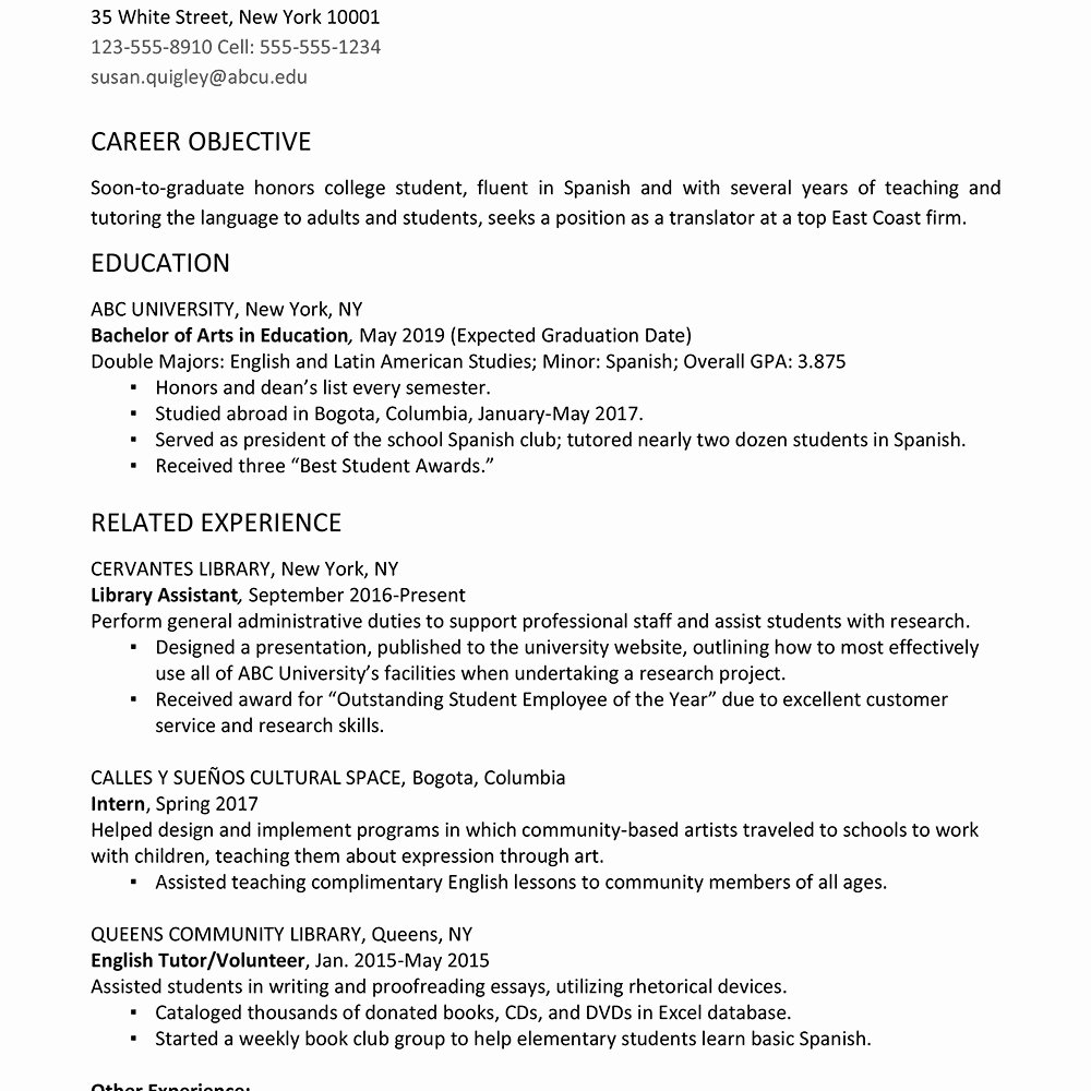 Resumes for College Students College Student Resume Sample
