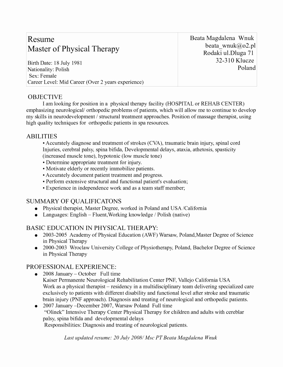 Resumes for Physical therapist assistant – Perfect Resume