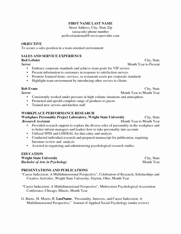 Resumes for Restaurant Servers that are Older