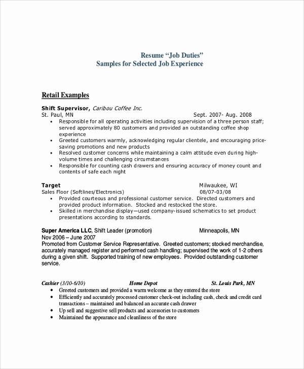 Retail Cashier Job Description for Resume Best Resume