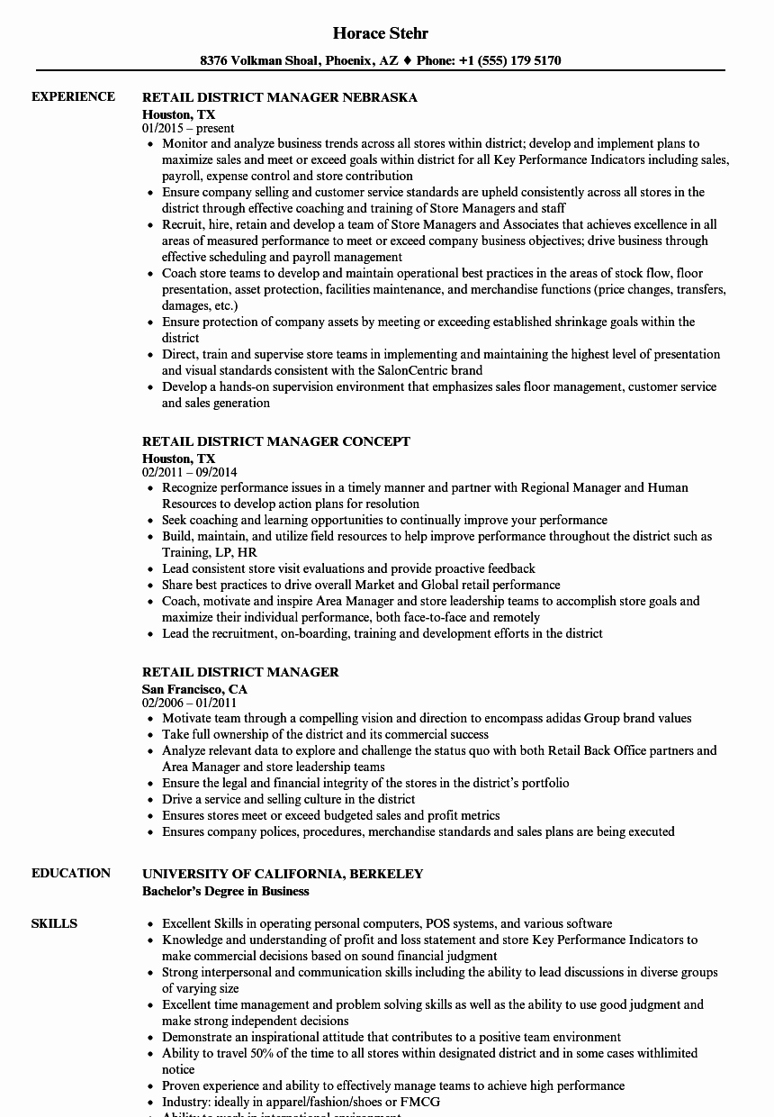 Retail District Manager Resume Sample Talktomartyb