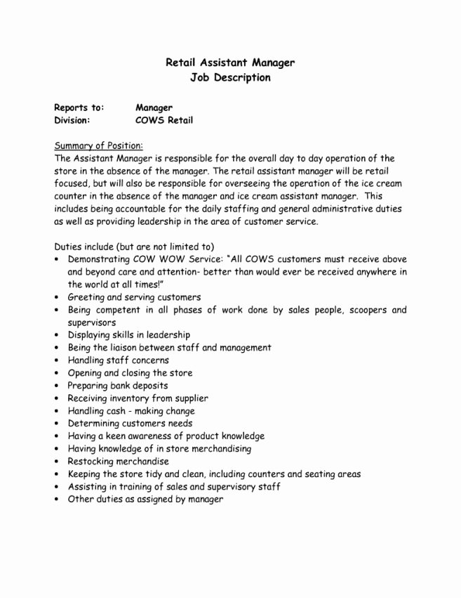 Retail Job Description for Resume Best Resume Gallery