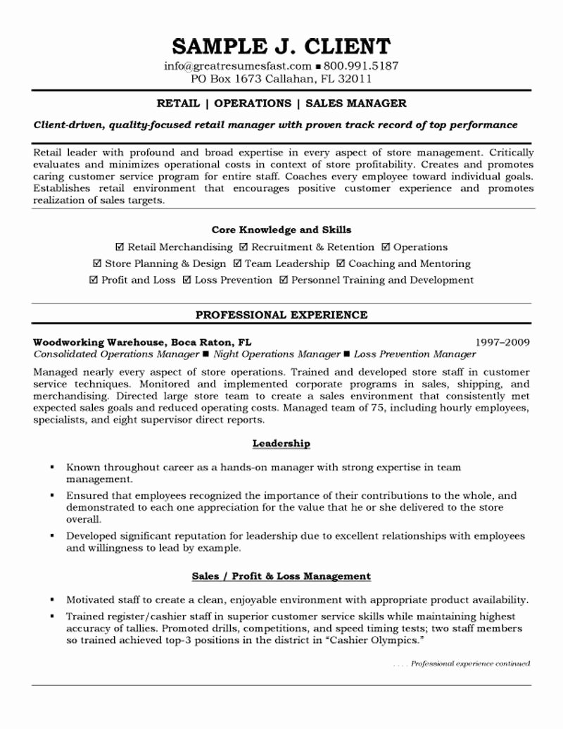 Retail Operations and Sales Manager Resume