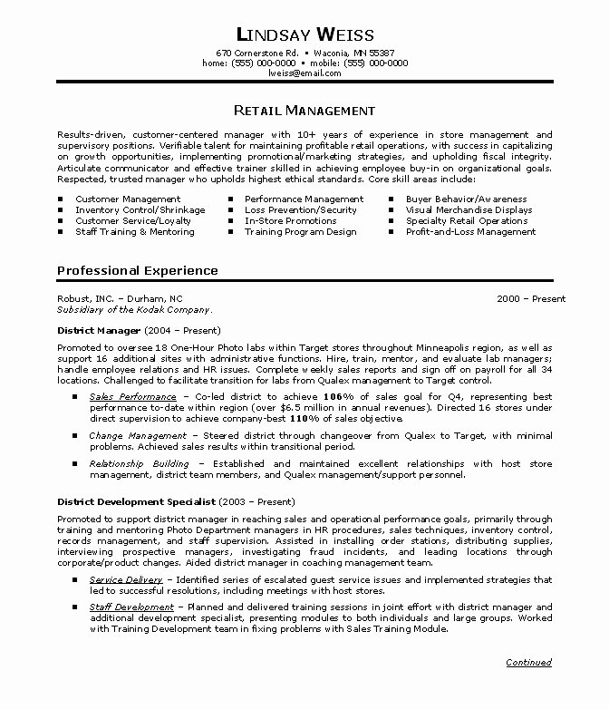 Retail Sales Manager Resume Examples Full Page Sample