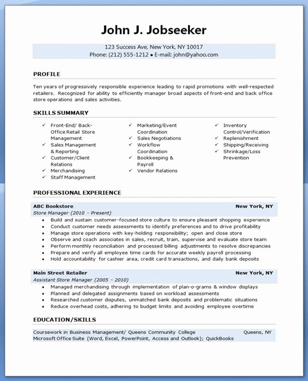 Retail Store Manager Resume
