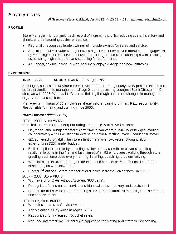 retail store manager resume