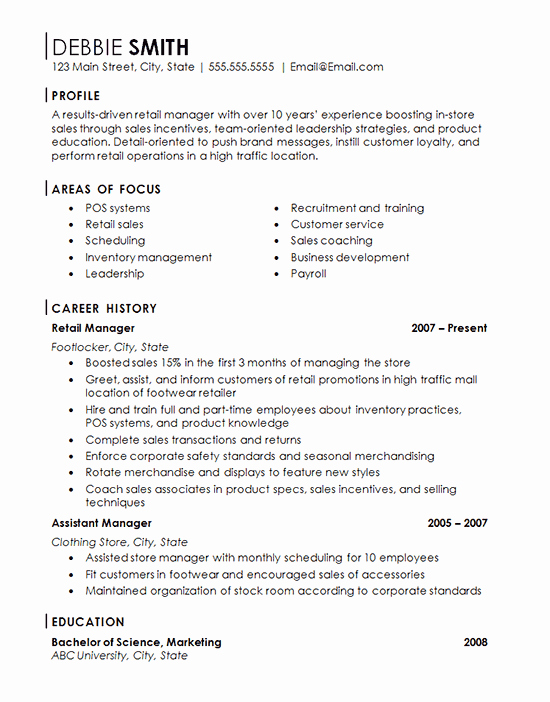 Retail Store Manager Resume Example Franchise Management