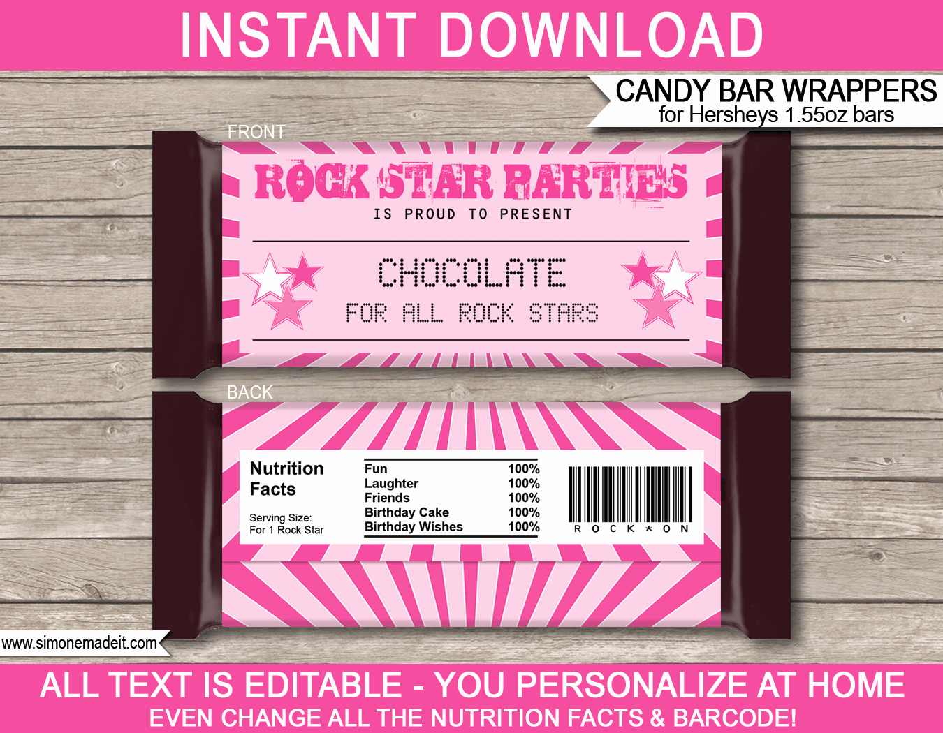 Rockstar Hershey Candy Bar Wrappers