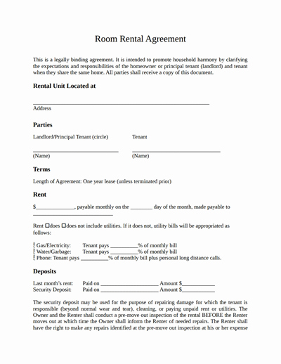 Room Rental Agreement Template Free Download Create