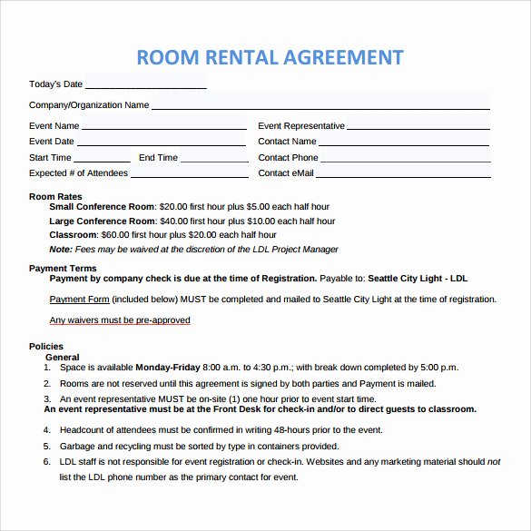 Room Rental Agreements Room Rental Agreement Example