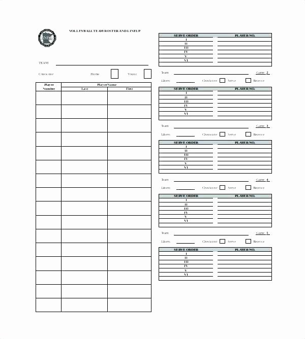 Roster Sheets Template Volleyball Lineup Definition Excel