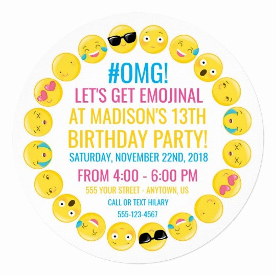 Round Emoji Birthday Party Invitation