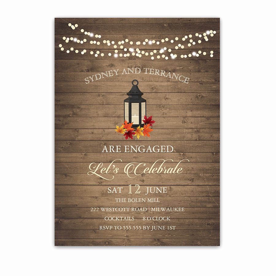Rustic Chic Fall Leaves Lantern Engagement Party Invite