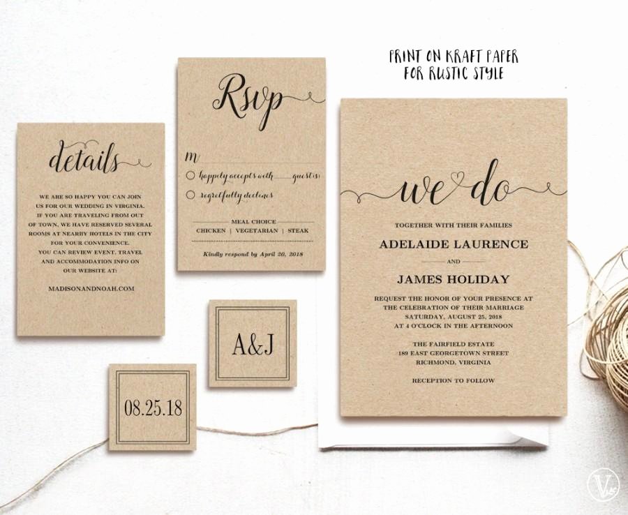 Rustic Wedding Invitation Template 5 Piece Printable