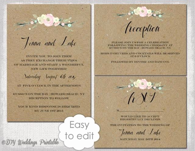 rustic wedding invitation templates diy quotrustic flowersquot printable wedding invitation template suite kraft white editable digital