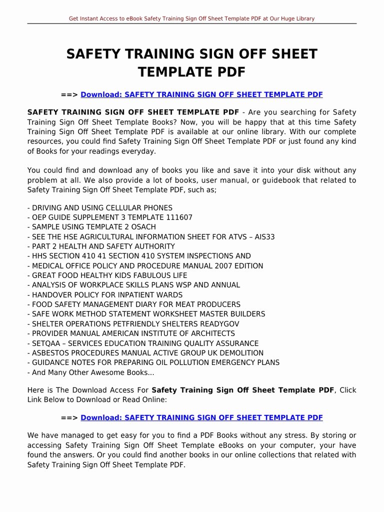 Safety Training Sign F Sheet Template